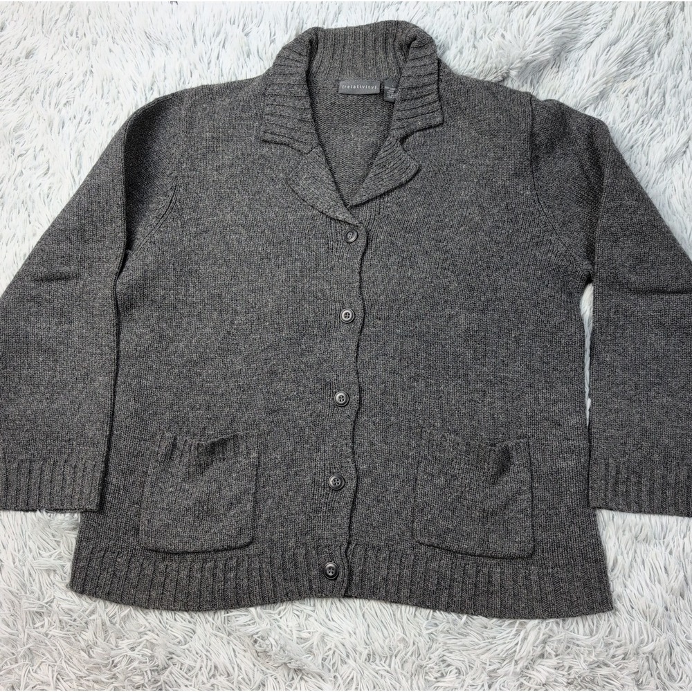 Relativity Sweater Womens L Gray Cardigan Lambs Wool Australia Button Up